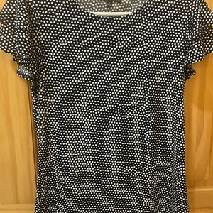 Adrianna Papell Navy and White Flutter Sleeve Top - Small